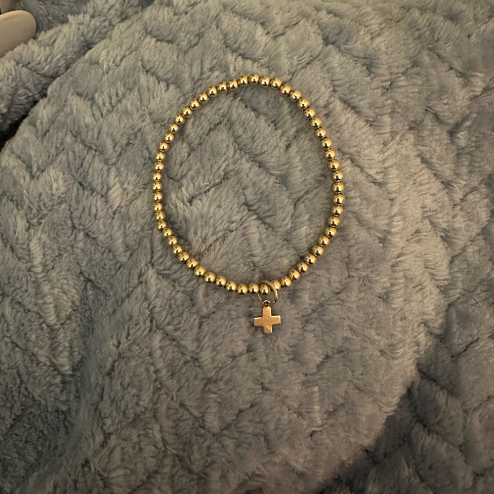 egirl classic gold 3mm bead bracelet- signature cross gold charm